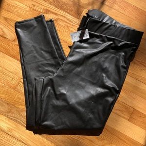 NWT black fleece lined leather look leggings - 3